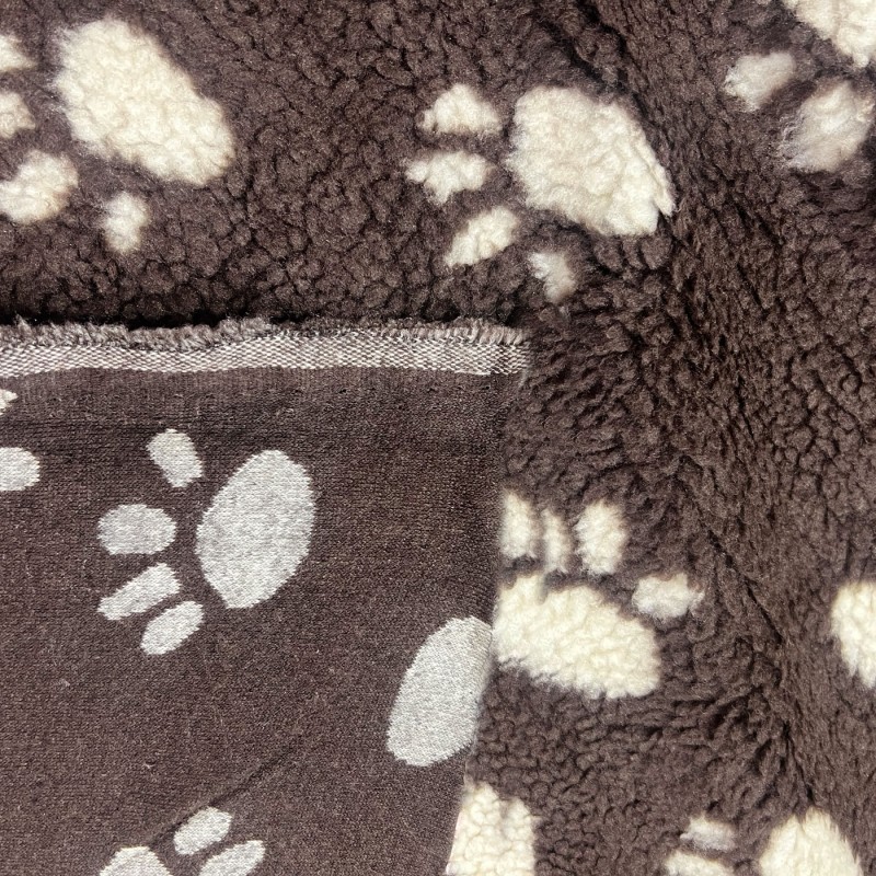 Sherpa Fleece Fabric Paw Prints Brown Ground White Paws4