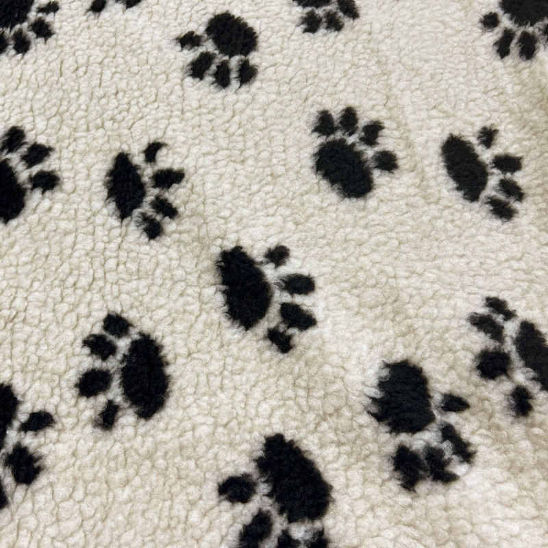 Sherpa Fleece Fabric Paw Prints Cream Ground Black Paws3