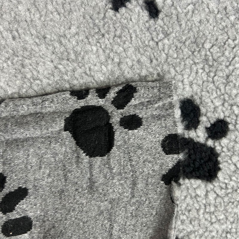 Sherpa Fleece Fabric Paw Prints Grey Ground Black Paws4