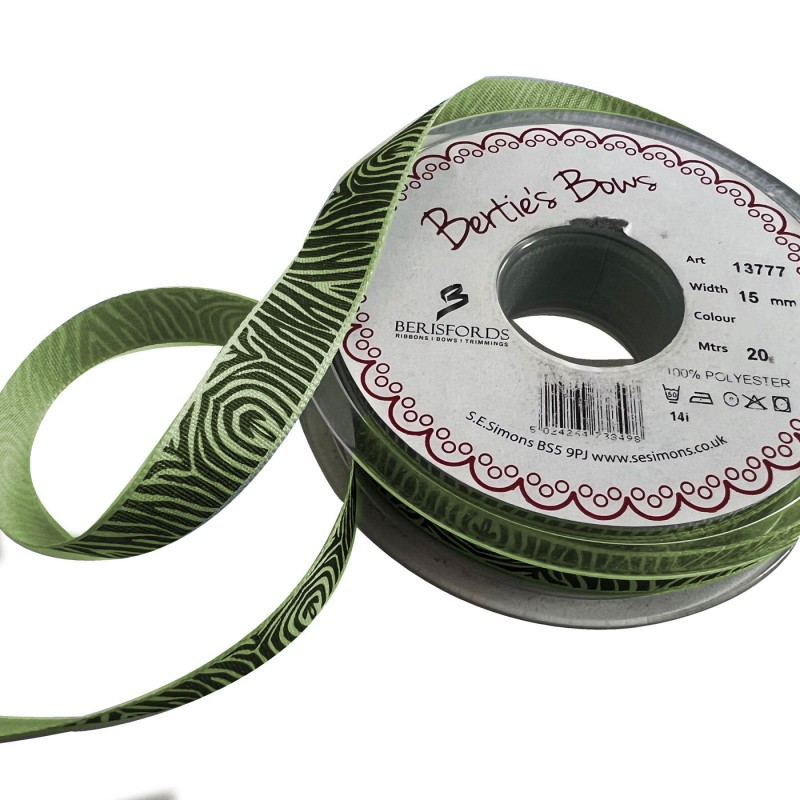 Printed Satin Ribbon Lime 2