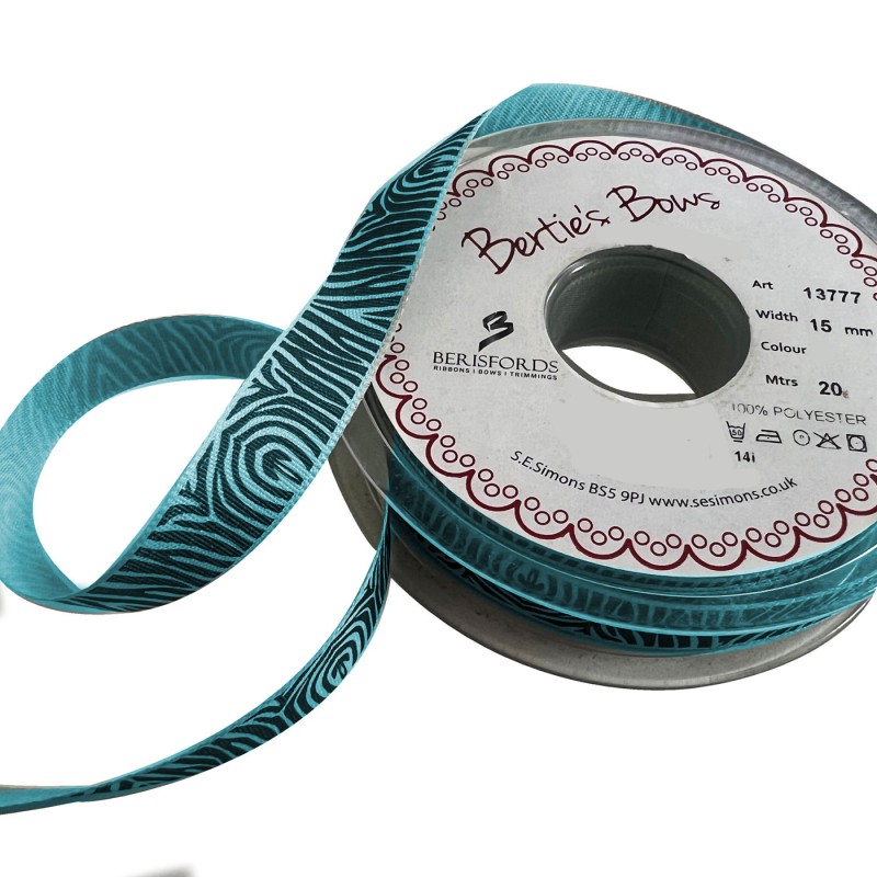 Printed Satin Ribbon Turquoise2