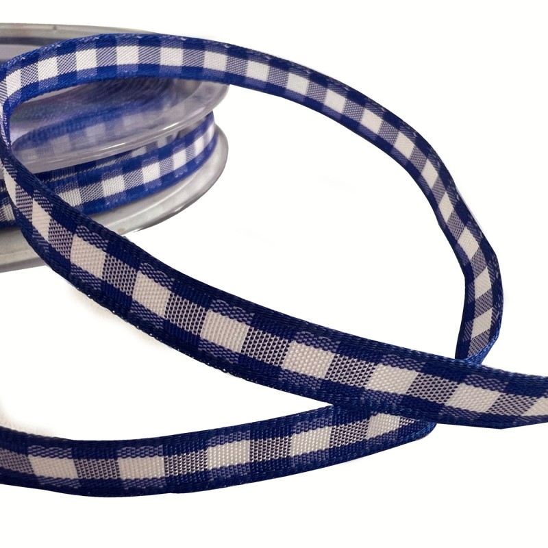 Printed Satin Ribbon Royal Gingham2