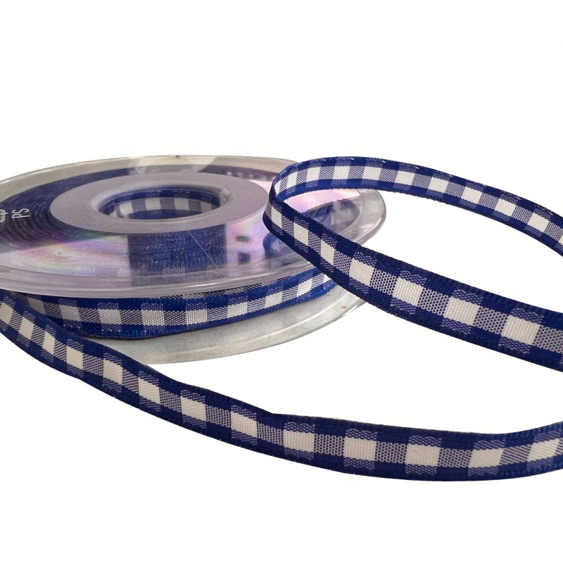 Printed Satin Ribbon Royal Gingham1