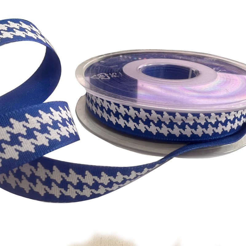 Printed Satin Ribbon Royal Dogtooth 1