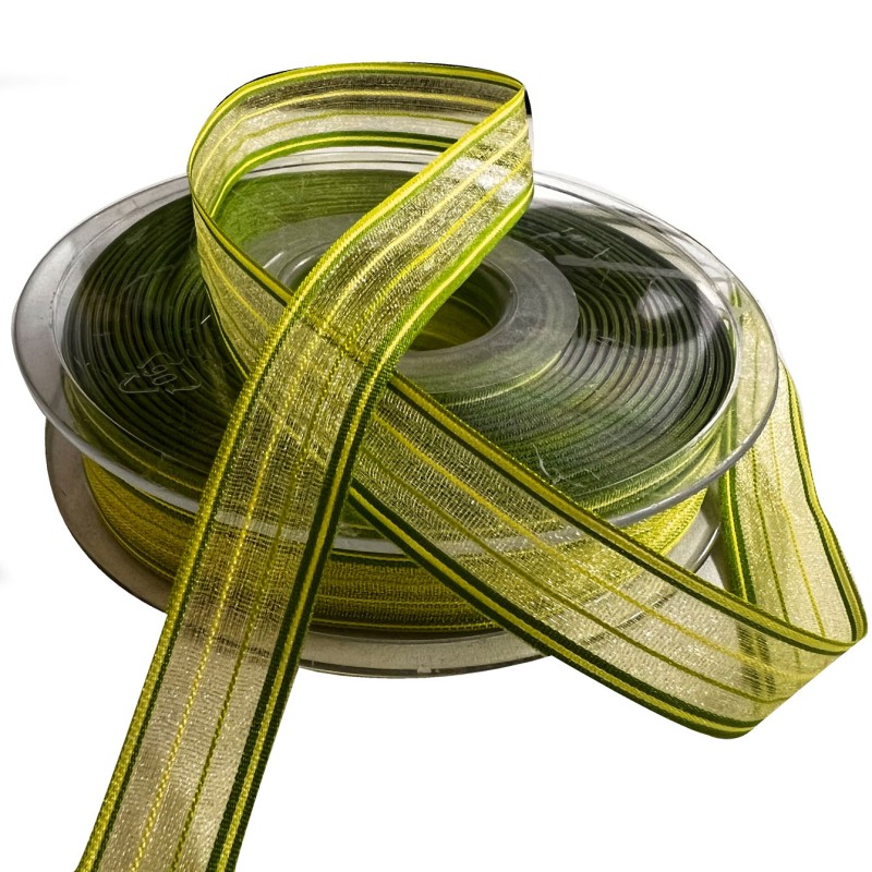 Printed Satin Ribbon Lime Stripes 2