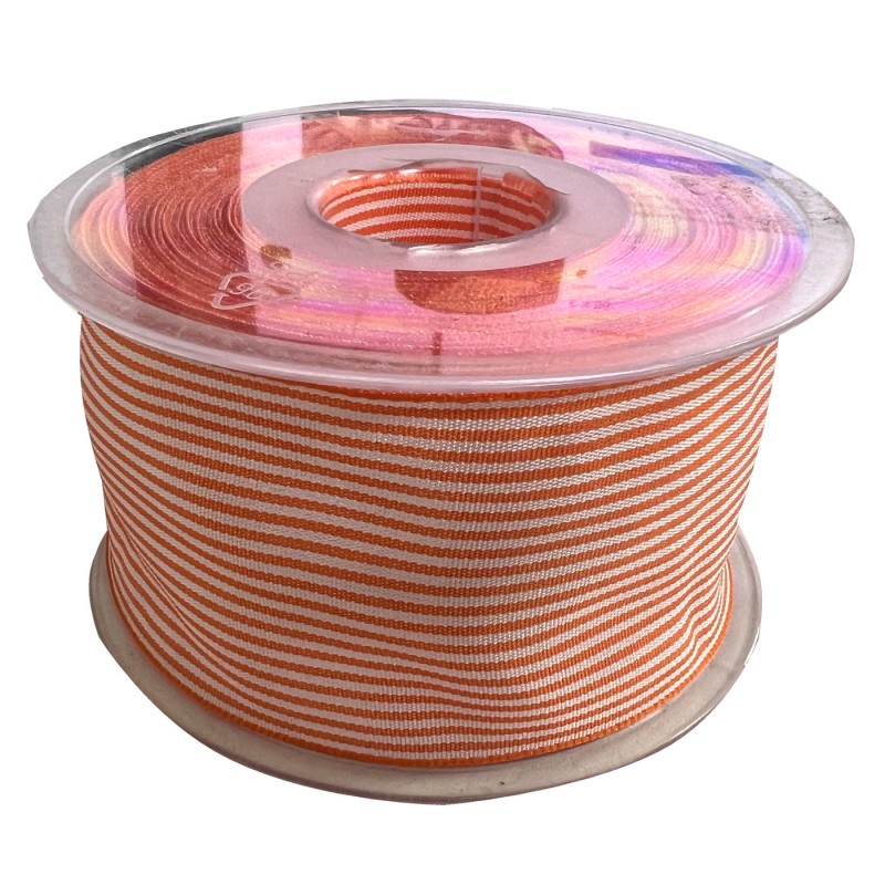 Polyester Ribbon 25 Meter Roll Orange & White 1