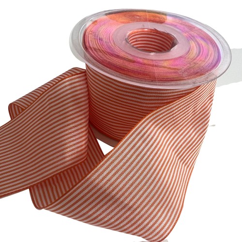 Polyester Ribbon 25 Meter Roll Orange &amp; White 2