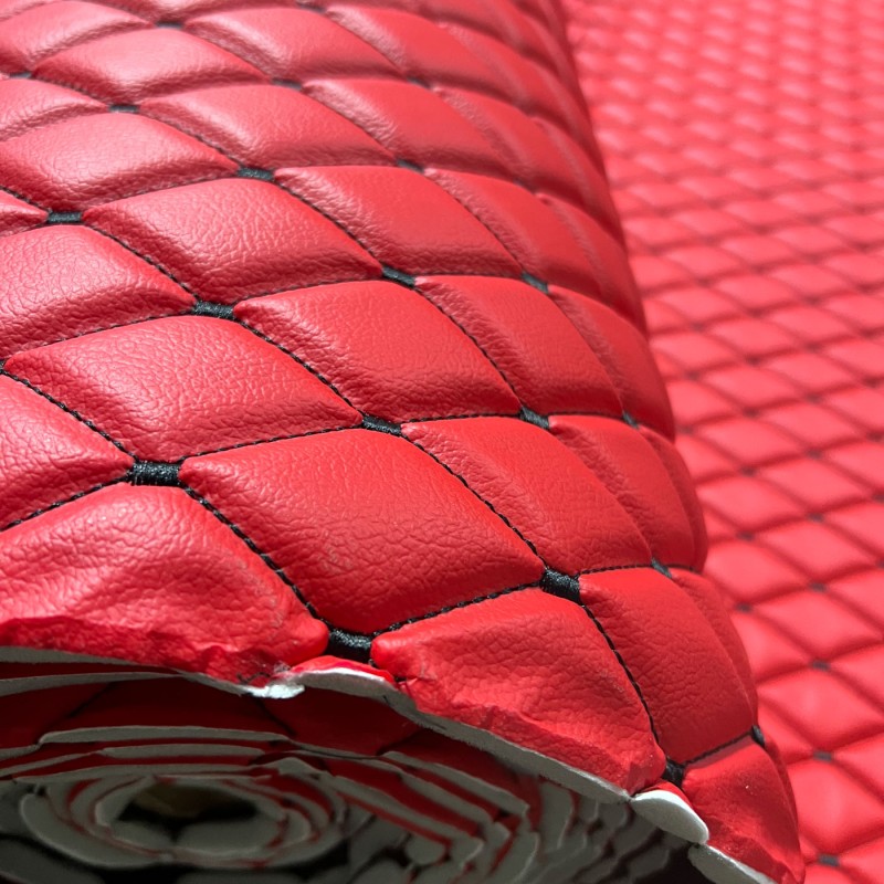 Quilted Leatherette  Red Black Stitch 1