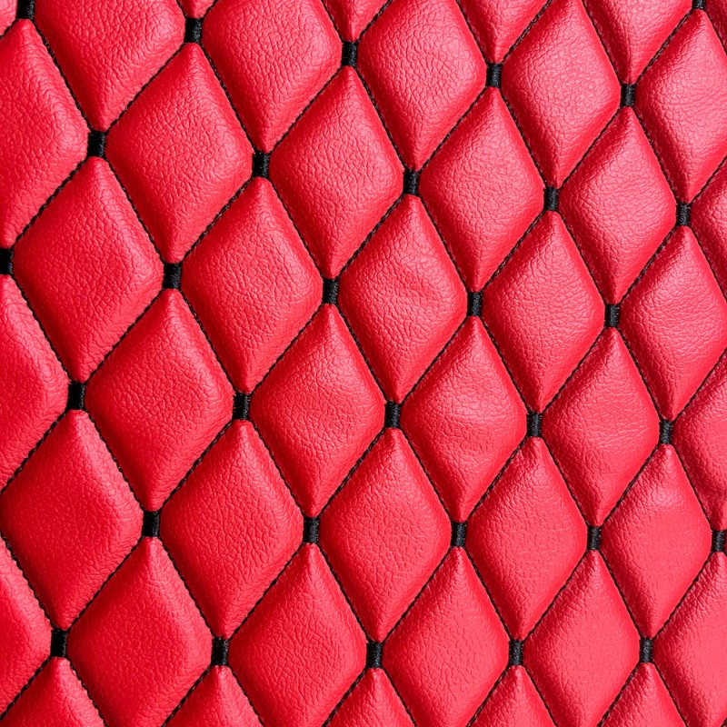 Quilted Leatherette  Red Black Stitch 2