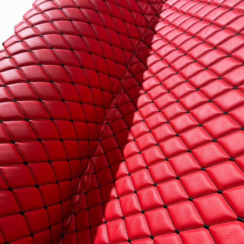 Quilted Leatherette  Red Black Stitch 4