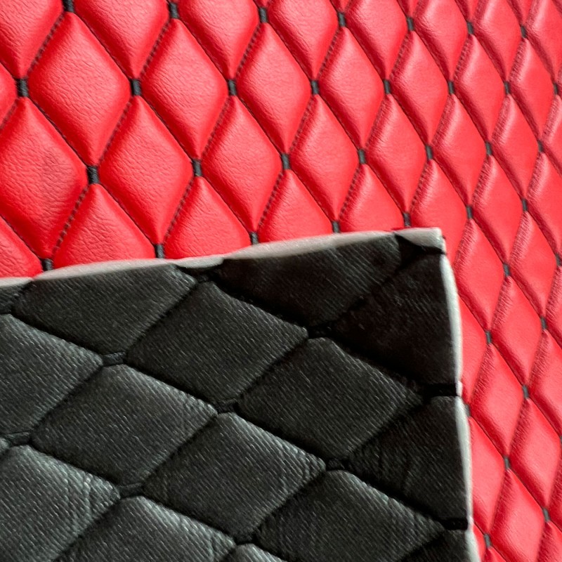 Quilted Leatherette  Red Black Stitch 5