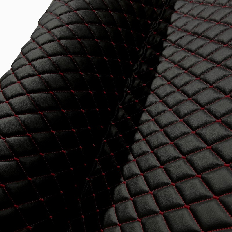 Quilted Leatherette  Black Red Stitching 1