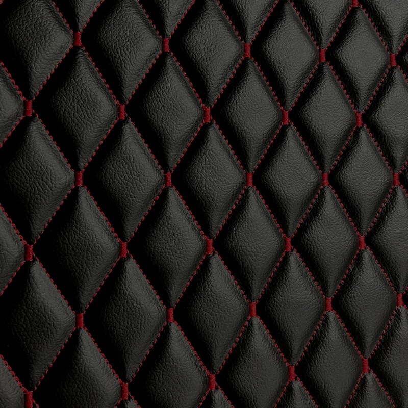 Quilted Leatherette  Black Red Stitching 3