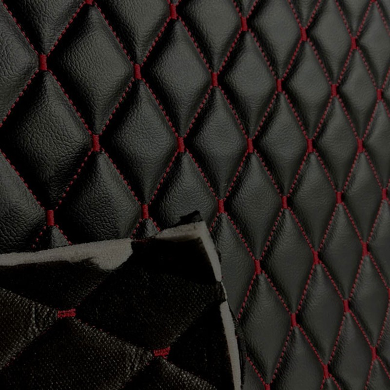 Quilted Leatherette  Black Red Stitch 5