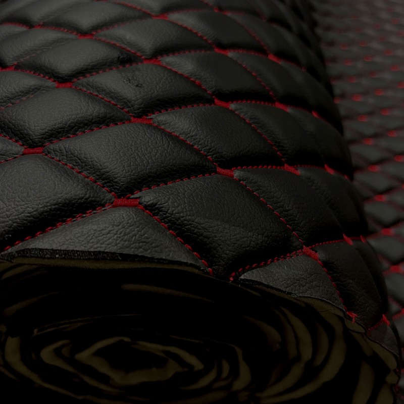 Quilted Leatherette Black Red Stitch 5