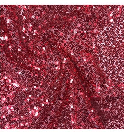 Fashion Fabrics Club Red/Silver Semi-Sheer Sequined Mesh Tulle Fabric by The Yard (Polyester/Nylon)