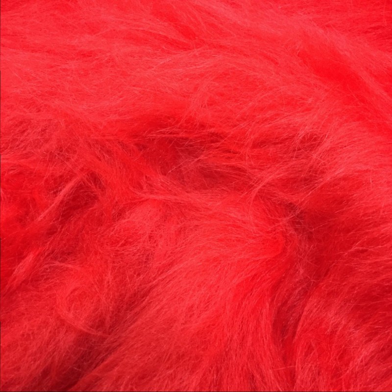 Long Pile Faux Fur Fabric Rainbow Red