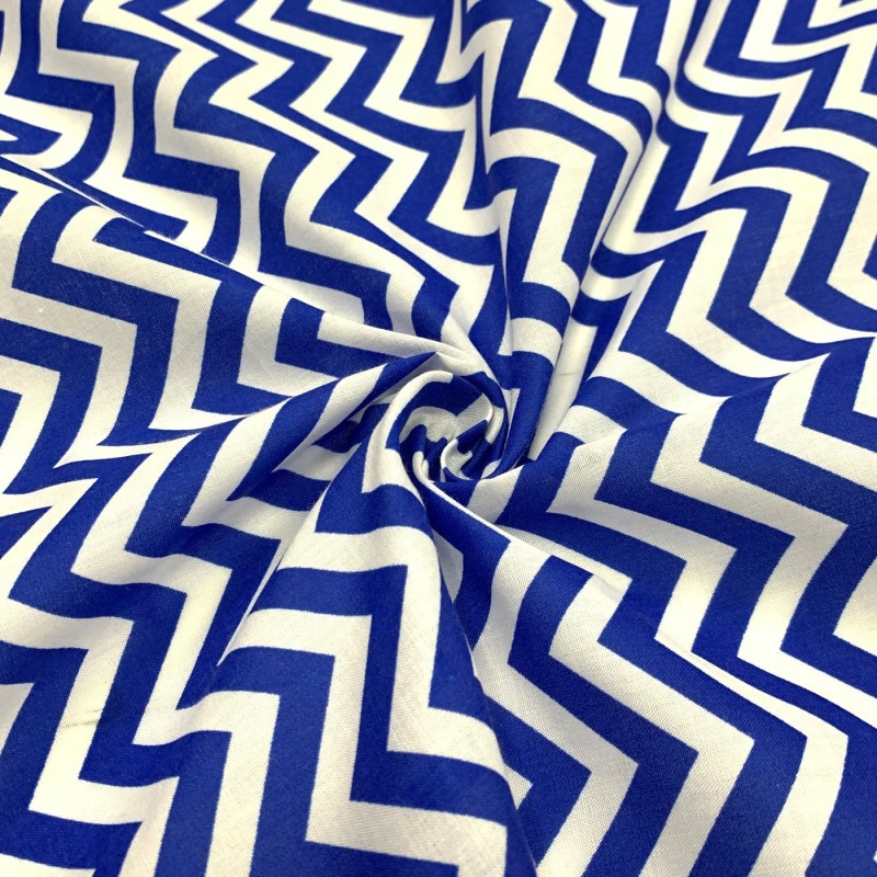 Polycotton print Chevrons Royal