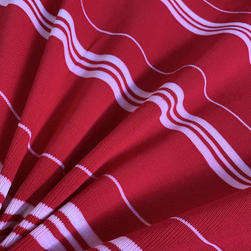 RIBBING FABRIC 55CM Tubular Stretch Knit Trimming Cuffs Garments Chunky Thick Butcher Red Stripes