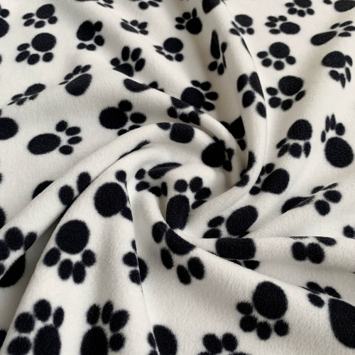 Fleece Fabric Paw Prints Black Paws