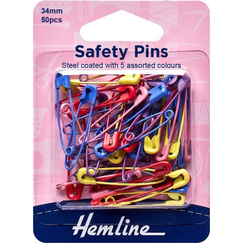 Safety Pins 34mm Assorted Colours 50 pcs