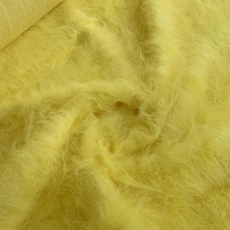 Long Pile Faux Fur Fabric Yellow