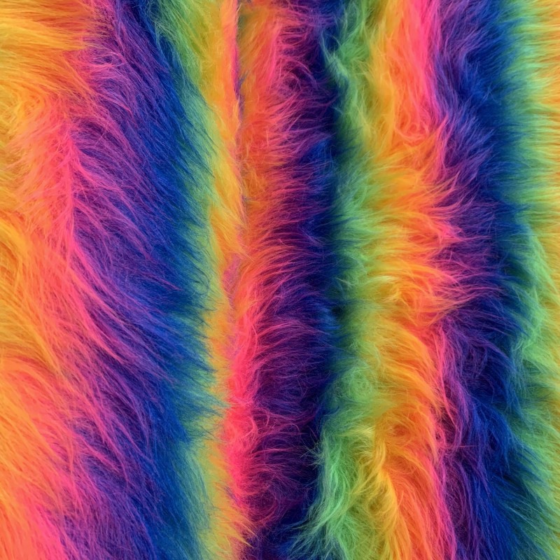 Long Pile Faux Fur Fabric Rainbow Mix