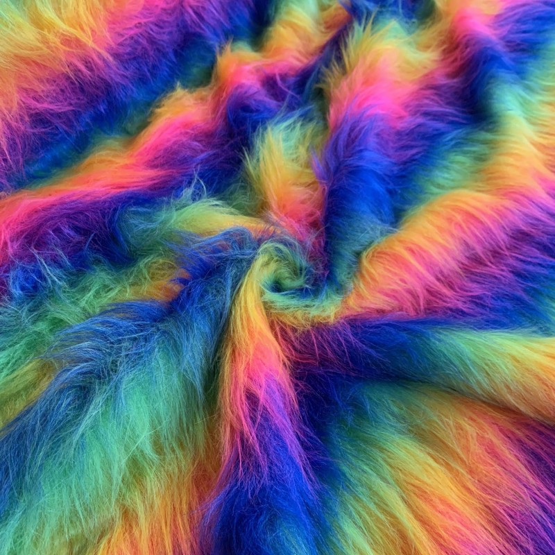 Long Pile Faux Fur Fabric Rainbow Mix