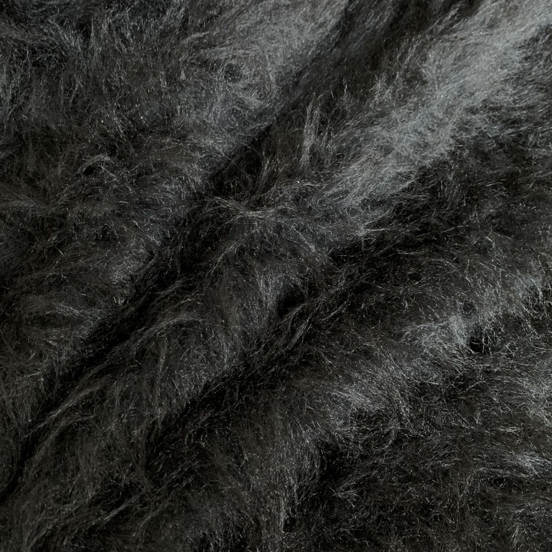 Long Pile Faux Fur Fabric Black