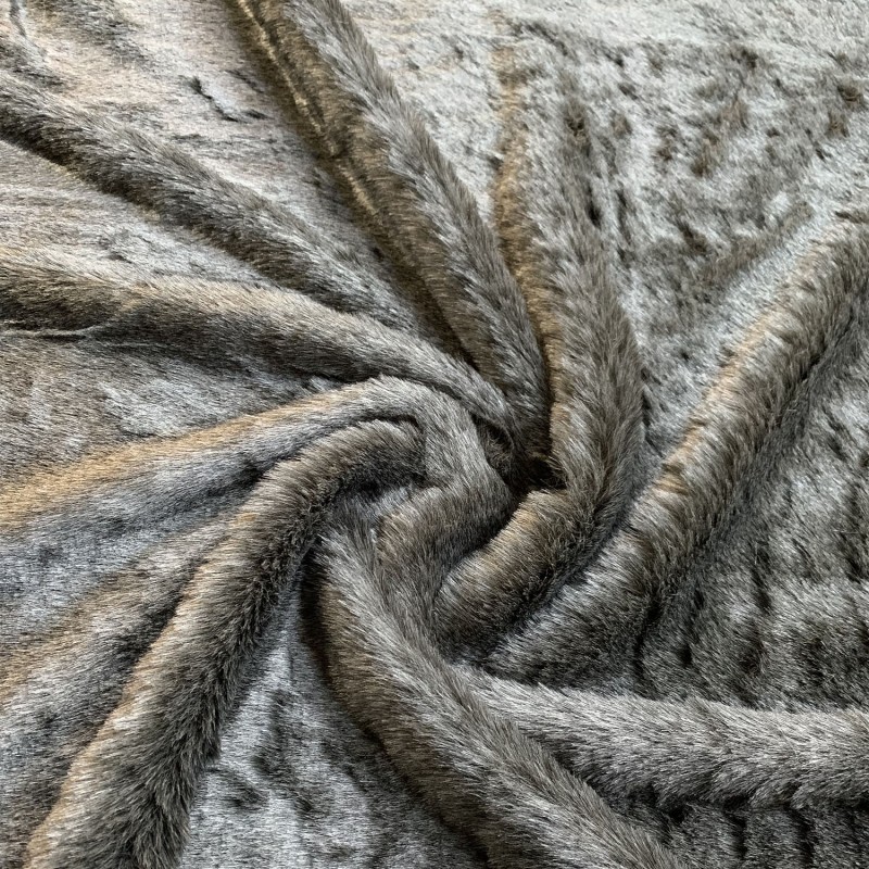 Long Pile Faux Fur Fabric Grey