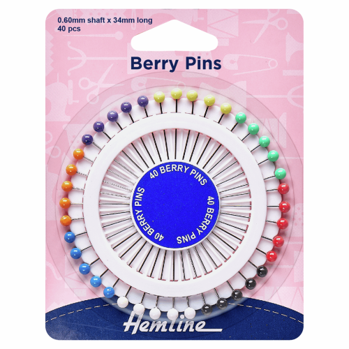 Berry Pins 0.60mm shaft x 34mm long Assorted Colours 40 pcs