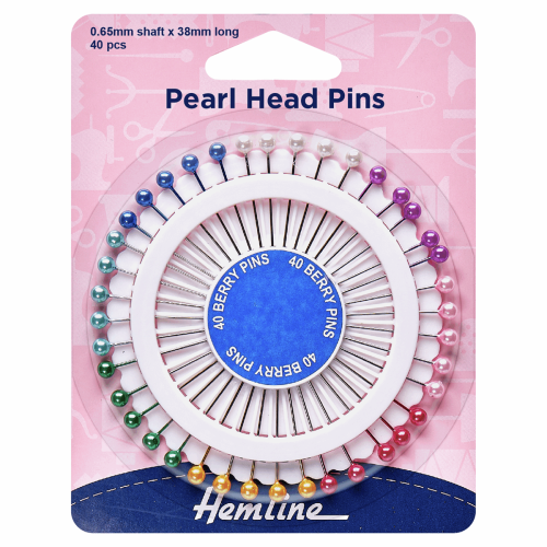 Pearl Head Pins 0.65mm shaft x 38mm long Assorted Colours 40 pcs