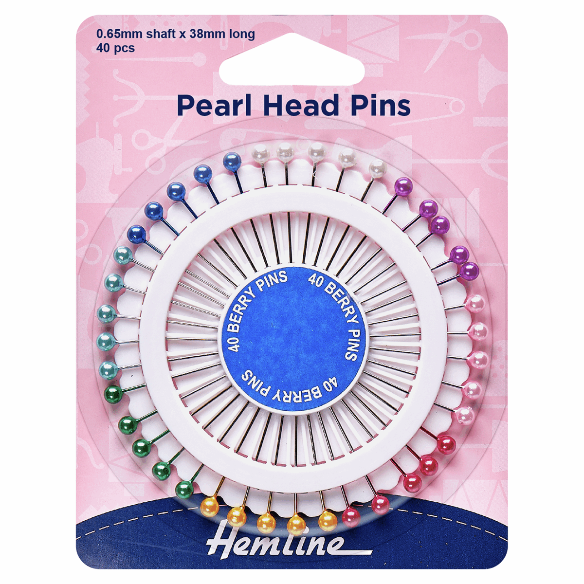 Pearl Head Pins 0.65mm shaft x 38mm long Assorted Colours 40