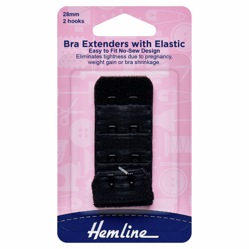 Bra Extenders Black 2 Hook 28mm