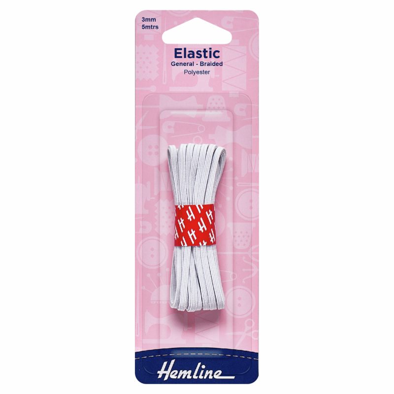 General Purpose Braided Elastic: 5m x 3mm White