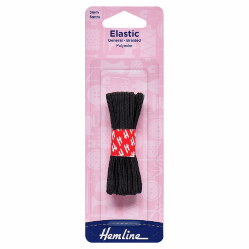 General Purpose Braided Elastic: 5m x 3mm Black