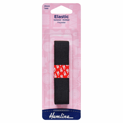 General Purpose Knitted Elastic: 1m x 20mm Black