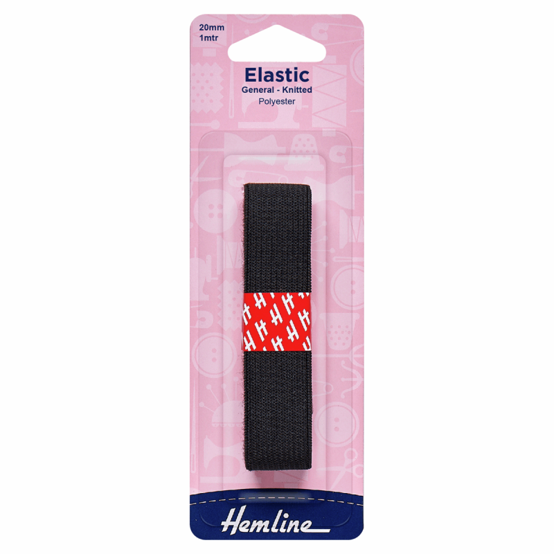 General Purpose Knitted Elastic: 1m x 20mm Black