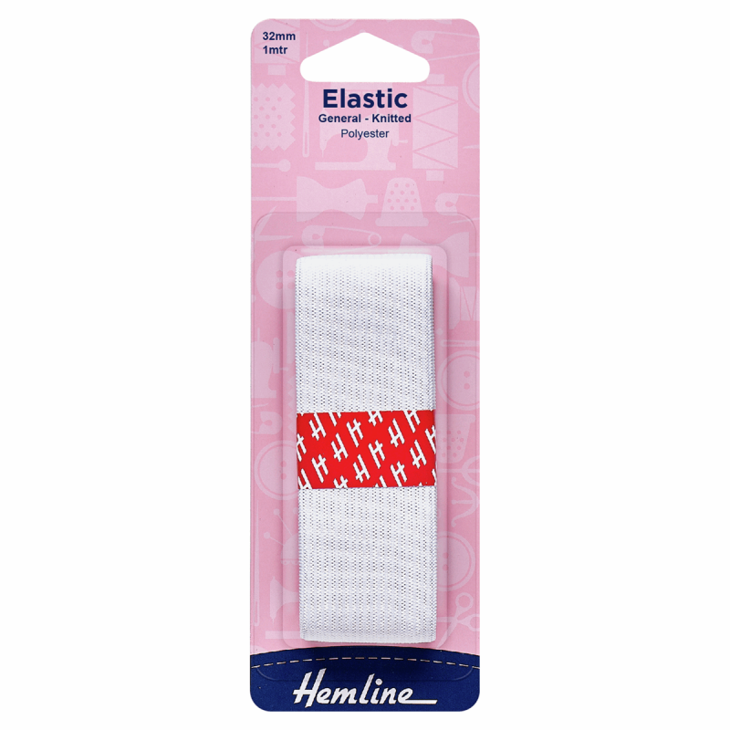 General Purpose Knitted Elastic: 1m x 32mm White