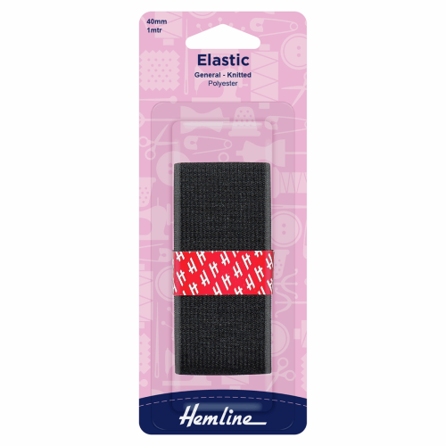 General Purpose Knitted Elastic: 1m x 40mm Black