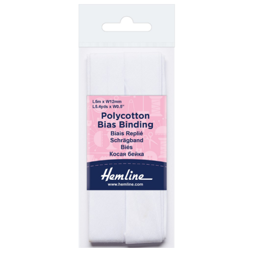 Polycotton Bias Binding: White