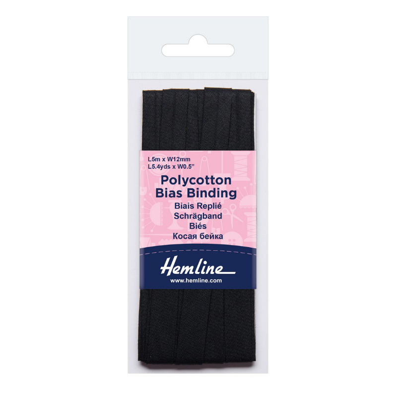 Polycotton Bias Binding: Black