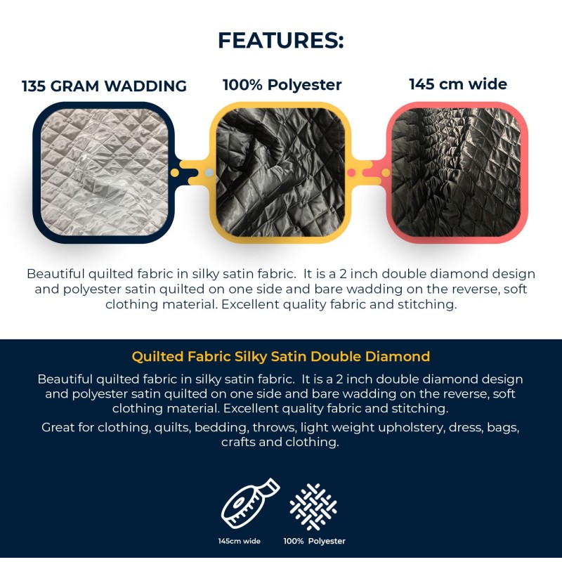 Quilted Fabric Satin White Info Graphics Features