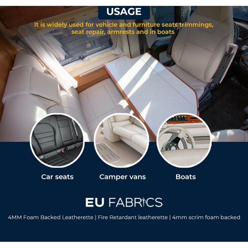 4MM Foam Backed Leatherette Fabric Info Graphics Usage