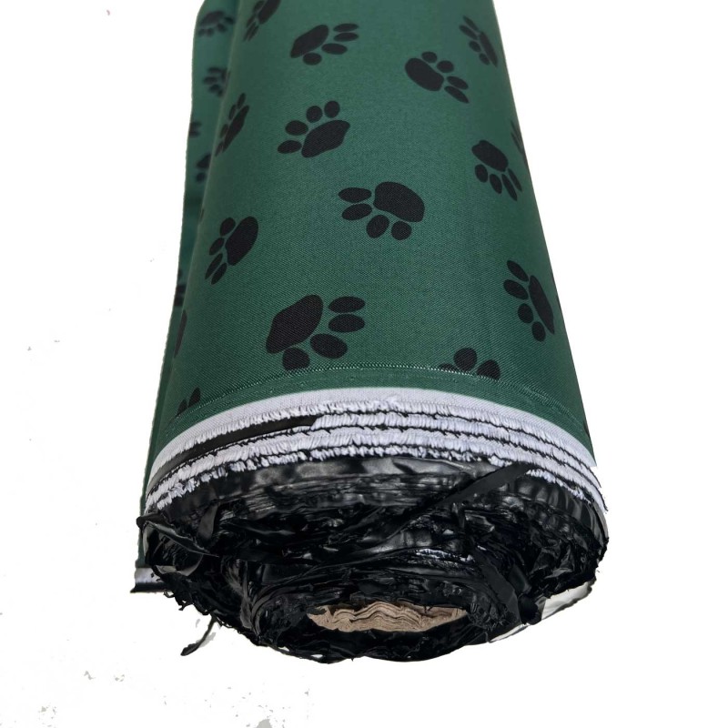 Canvas Waterproof Fabric 300 Denier Paw Prints Green 2