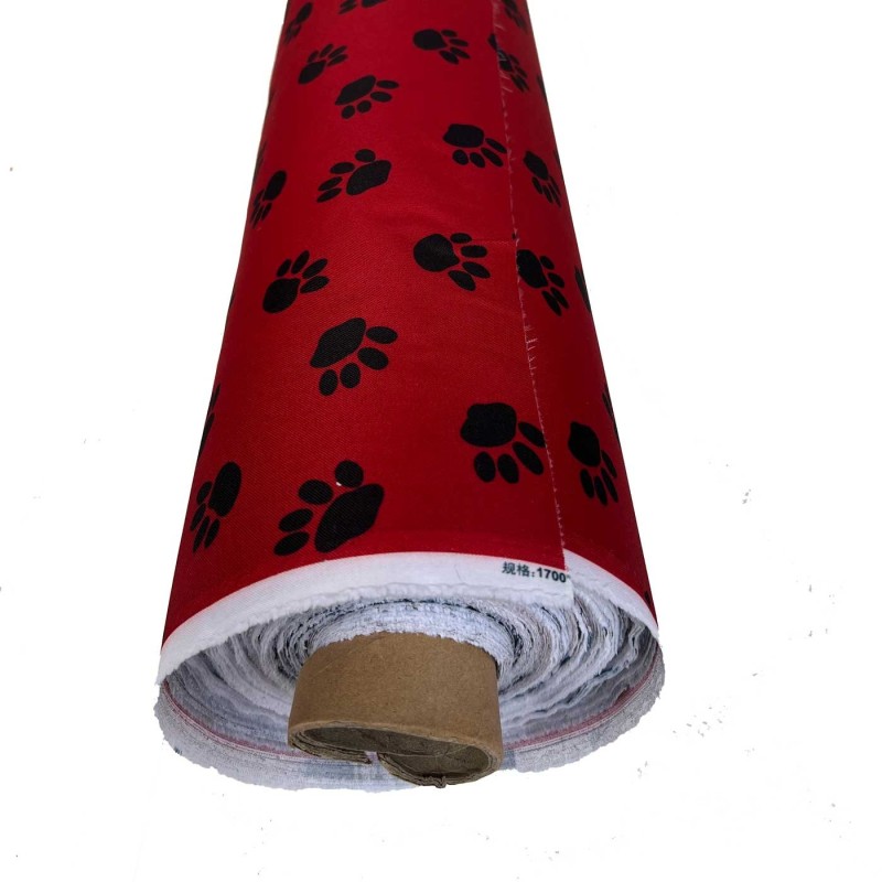 Canvas Waterproof Fabric 300 Denier Paw Prints Red 2