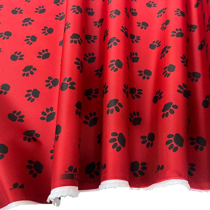 Canvas Waterproof Fabric 300 Denier Paw Prints Red6