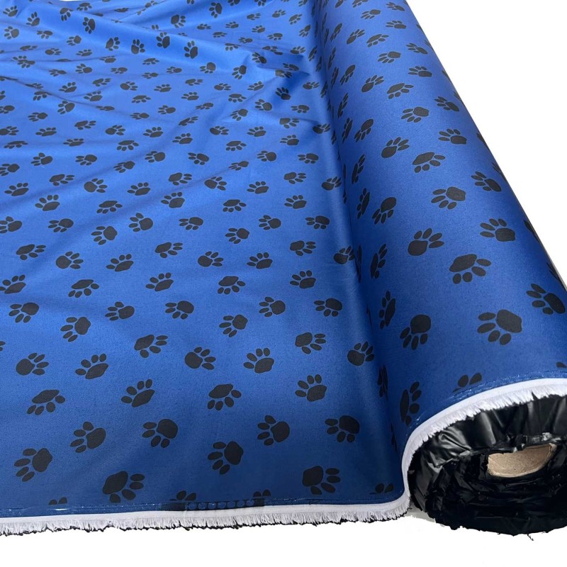 Canvas Waterproof Fabric 300 Denier Paw Prints Blue 2