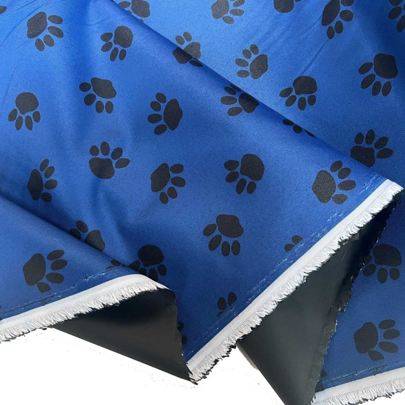 Canvas Waterproof Fabric 300 Denier Paw Prints Blue 5