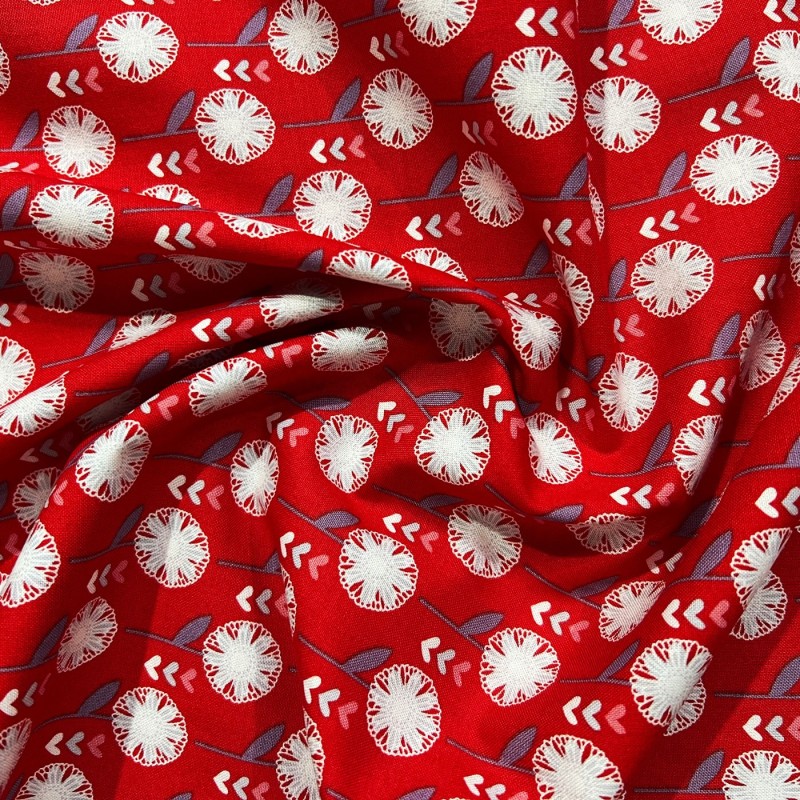 100% Cotton Retro Red Flower 2